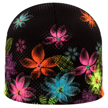 čepice PW BAREVNÉ KVĚTY, černá/mix